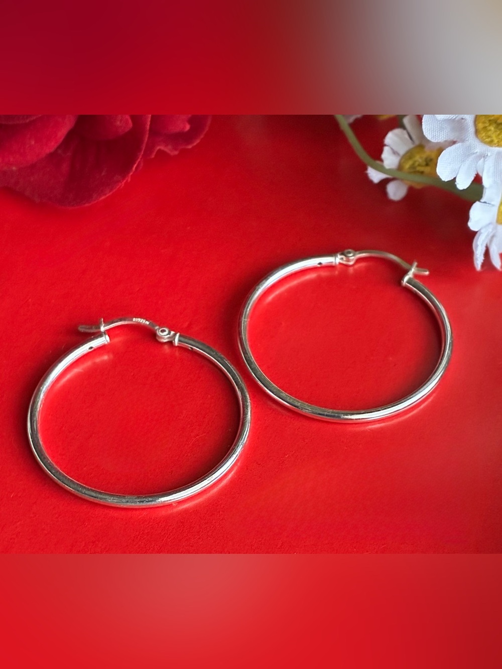 925 Silver Earrings,Polished Silver Hoop Earrings - Elegant Women's Jewelry - Picture 6 of 6